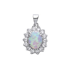 925 Sterling Silver CZ Cluster Pendant With A Oval Opal Stone Centre