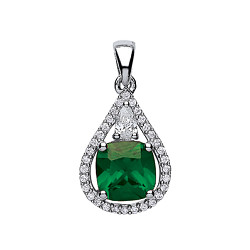 925 Sterling Silver CZ & Emerald Fancy Drop Pendant