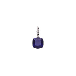 925 Sterling Silver CZ & Sapphire Square Drop Fancy Pendant