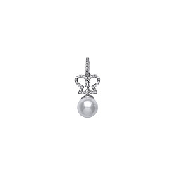 925 Sterling Silver Pearl Fancy Drop Pendant With CZ Butterfly Detail