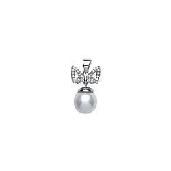 925 Sterling Silver Pearl Fancy Drop Pendant With CZ Bow Detail