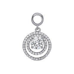 925 Sterling Silver CZ Double Circle Pave Fancy Drop Pendant