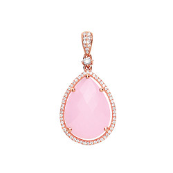 Rose Gold Plated Tear Drop Pendant With Pink Quartz Stone