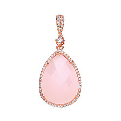Rose Gold Plated Tear Drop Pendant With Pink Quartz Stone