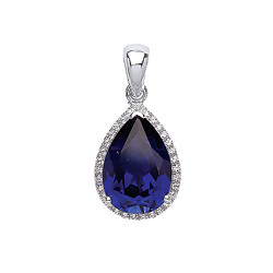 925 Sterling Silver CZ & Sapphire (PS9x13) Fancy Tear Drop Pendant