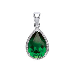 925 Sterling Silver CZ & Emerald (PS9x13) Fancy Tear Drop Pendant