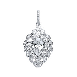 925 Sterling Silver CZ Cluster Fancy Drop Pendant