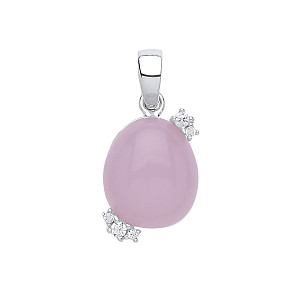 925 Sterling Silver CZ & Vintage Rose Stone Fancy Pendant