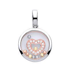 925 Sterling Silver & Rose Gold Sapphire Glass CZ Heart Pendant