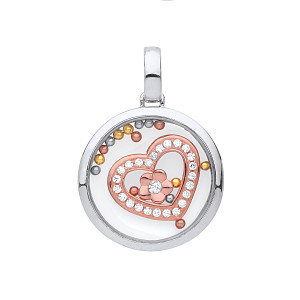 925 Sterling Silver & Rose Gold Sapphire Glass CZ Heart Pendant