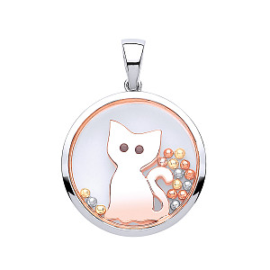 925 Sterling Silver & Rose Gold Sapphire Glass 'Cat' Pendant