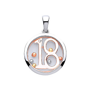 925 Sterling Silver & Rose Gold Sapphire Glass '18' Pendant