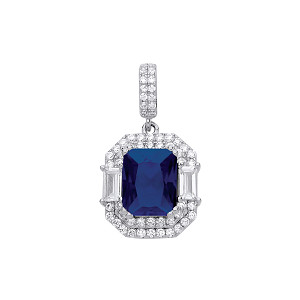 Silver Rhodium Plated CZ & Sapphire Fancy Pendant