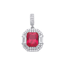 Silver Rhodium Plated CZ & Ruby Fancy Pendant