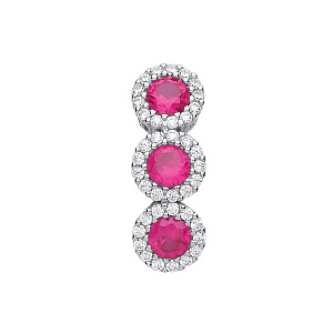 925 Sterling Silver Triple CZ & Ruby Drop Pendant