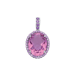 925 Sterling Silver CZ & Amethyst Oval Pendant