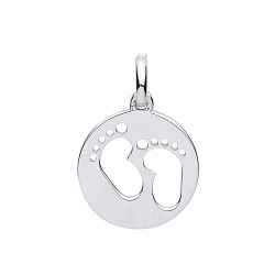 Silver Baby Footprint Disc Pendant