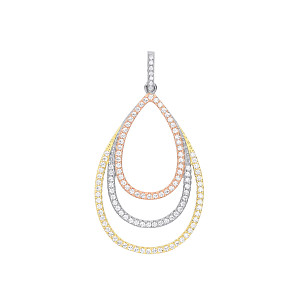 Silver, Rose & Gold Plated Tear Drop Pendant