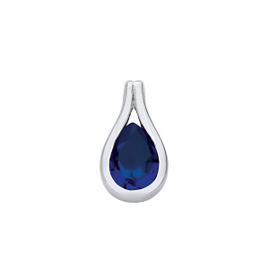 Silver Sapphire CZ Tear Drop Pendant