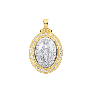 Silver 2 Tone Y&W, CZ Miraculous Madonna Pendant