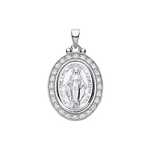 Silver CZ Miraculous Madonna Pendant