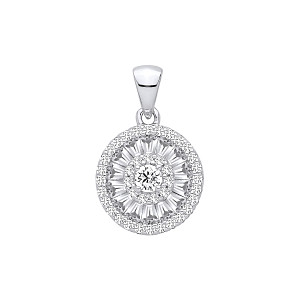 Silver CZ Fancy Round & Baguette Pendant