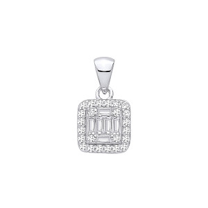 Silver CZ Fancy Square Baguette Pendant