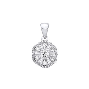 Silver CZ Fancy Round & Baguette Pendant
