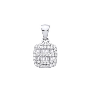 Silver CZ Fancy Square Baguette Pendant