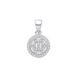 Silver CZ Fancy Round & Baguette Pendant