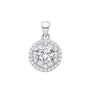 Silver CZ Fancy Round & Baguette Pendant