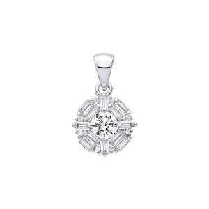 Silver CZ Round & Baguette Pendant
