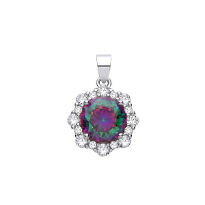 Silver CZ Mystic Topaz Flower Drop Pendant