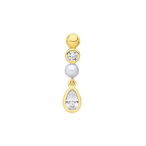 18K Gold Plated CZ & Fresh Water Pearl 3.5-4mm Pendant
