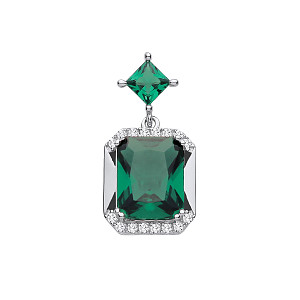 Silver CZ & Emerald Fancy Pendant