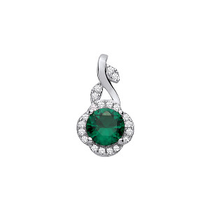 Silver CZ & Emerald Round Petal Pendant