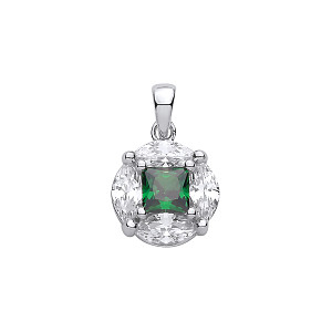 Silver CZ & Emerald Round Fancy Pendant