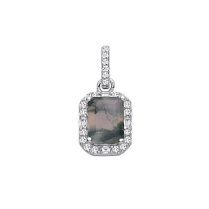 Silver CZ & Moss Agate Fancy Pendant