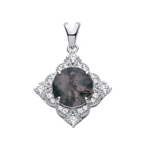 Silver CZ & Moss Agate Fancy Pendant