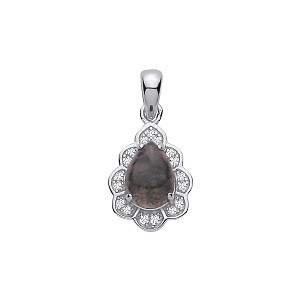 Silver CZ & Moss Agate Pear Drop Fancy Pendant