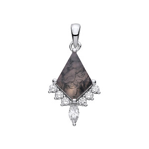 Silver CZ & Moss Agate Kite Cut Fancy Pendant