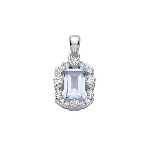 Silver CZ & Sky Blue Topaz Halo Cluster Pendant