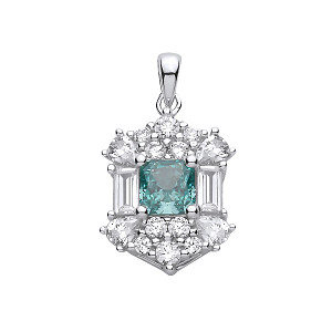 Silver CZ & Blue Topaz Snowflake Cluster Pendant