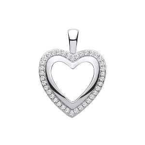 Silver CZ Open Heart Pendant