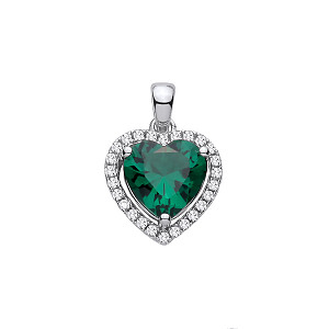 Silver CZ & Emerald Heart Pendant