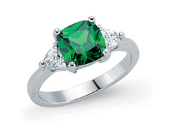 925 Sterling Silver Emerald Princess Cut Ring With CZ Sides
