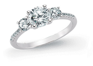925 Sterling Silver CZ Micro Pave 3 Stone Ladies Ring