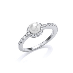 925 Sterling Silver CZ & Centre Freshwater Pearl Fancy Ring