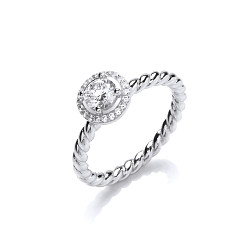 925 Sterling Silver CZ Fancy Solitaire Rope Style Ring