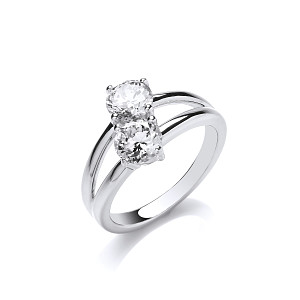 925 Sterling Silver Two Stone Fancy Claw Set Ring